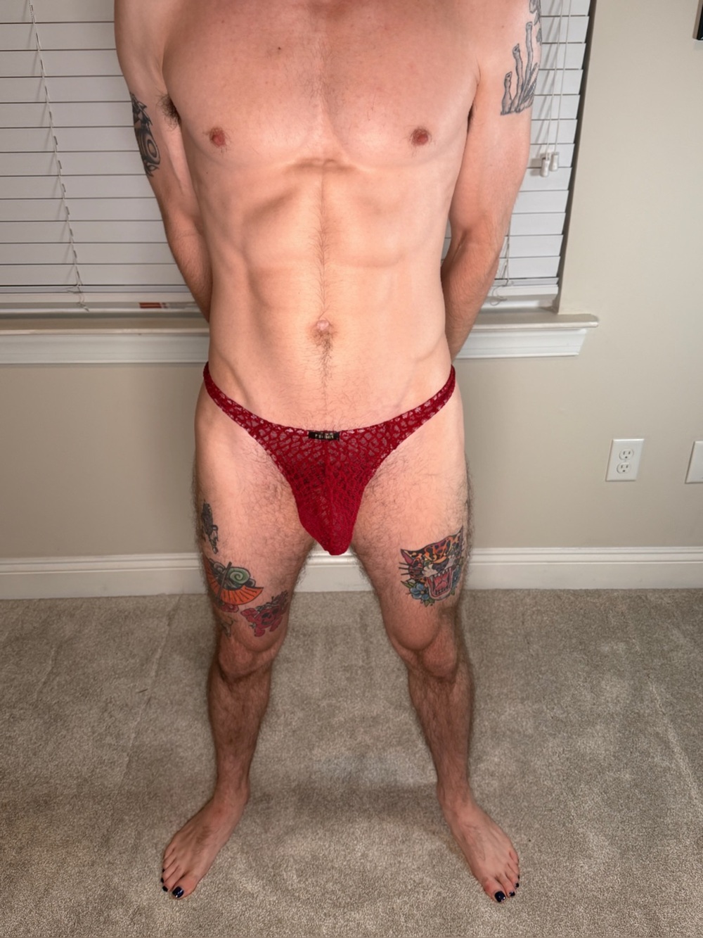 Men's Red Lace Low-Rise Thong Underwear